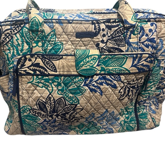 👗💜Vera Bradley Santiago Print Diaper Bag or Large‎ Tote Aqua/Gray - Picture 1 of 15